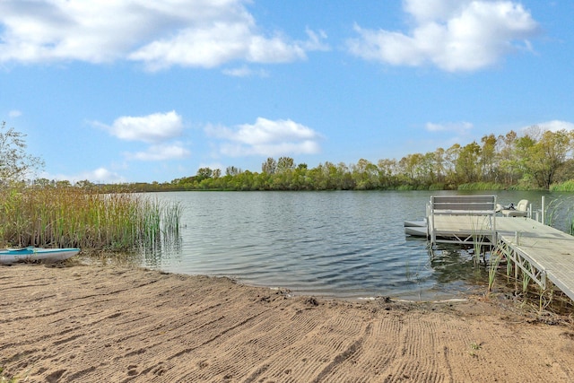 view of dock with a water view