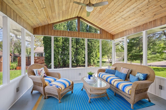 2500 Urbandale Ln N, Plymouth, MN 55447 - sunroom featuring an outdoor living space, a ceiling fan, and vaulted ceiling