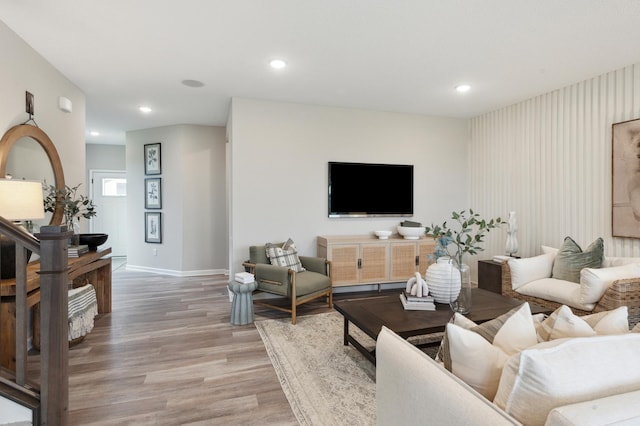 living room featuring light wood-type flooring