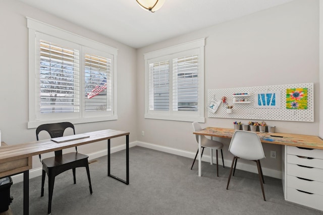 home office featuring carpet floors and baseboards