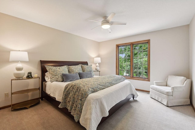 bedroom featuring carpet flooring and ceiling fan