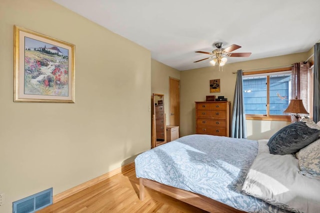 bedroom with visible vents and a ceiling fan