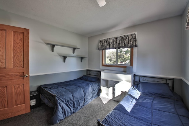 bedroom with carpet floors and a textured ceiling