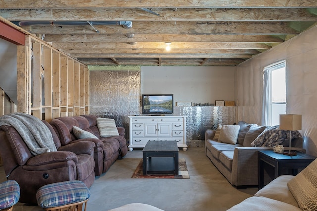 living room with concrete floors