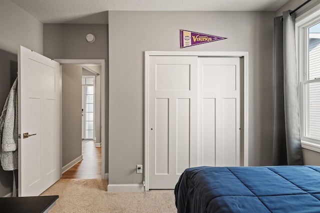 carpeted bedroom featuring a closet