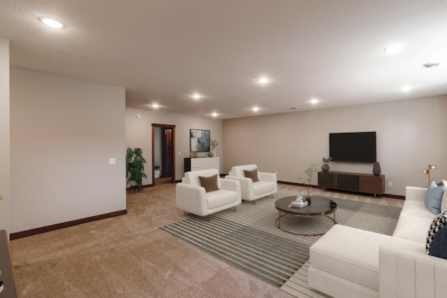 living room featuring light colored carpet