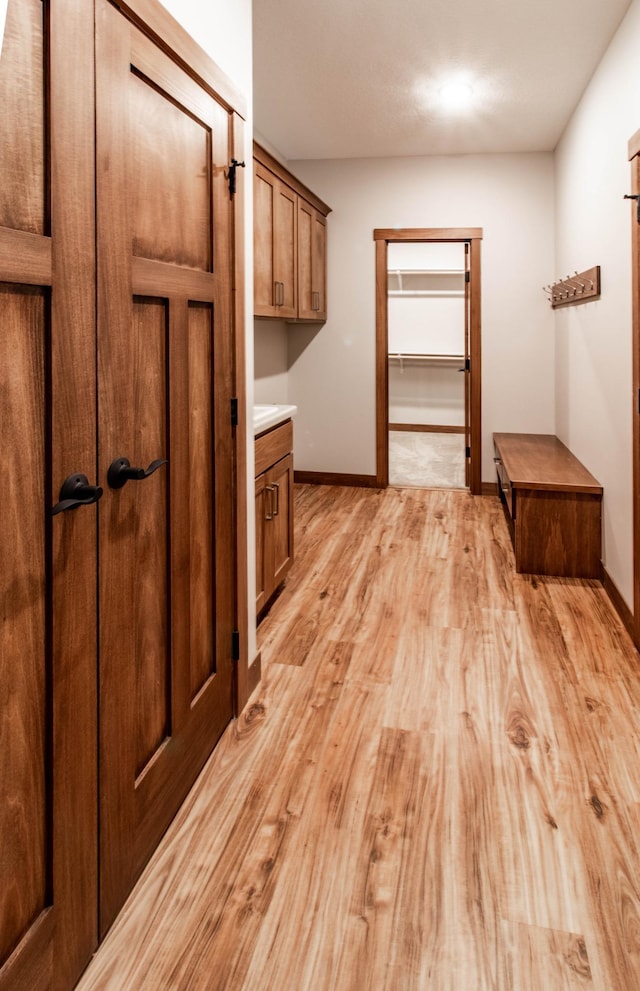 laundry room with light hardwood / wood-style floors