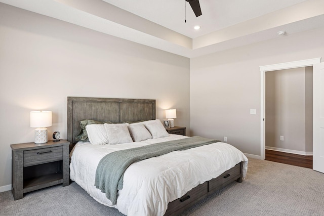 bedroom with ceiling fan, baseboards, and recessed lighting