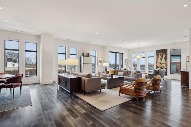 living room featuring dark hardwood / wood-style floors