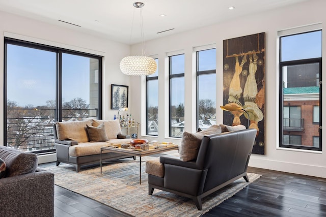 interior space with dark wood-type flooring