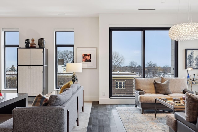 living room with hardwood / wood-style floors and a wealth of natural light