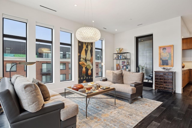 living room featuring dark hardwood / wood-style flooring