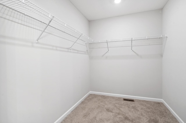 walk in closet featuring visible vents and carpet flooring