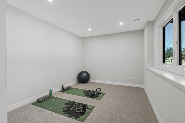 exercise area with carpet floors