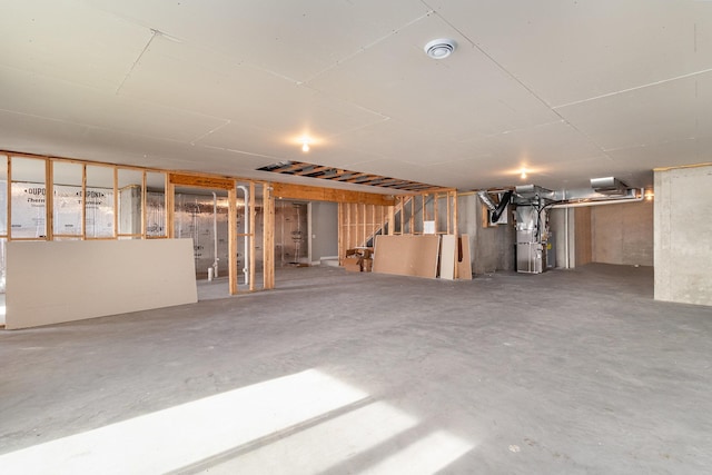 basement featuring heating unit