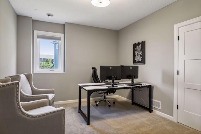 view of carpeted home office