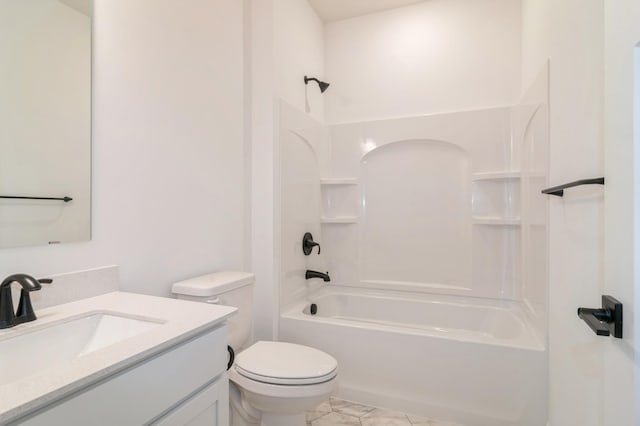 full bathroom with tub / shower combination, toilet, and vanity