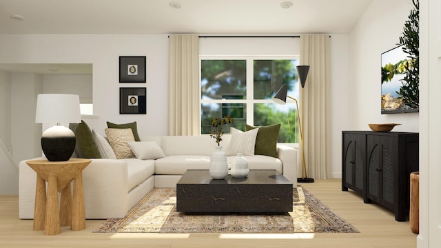 living room with light hardwood / wood-style flooring