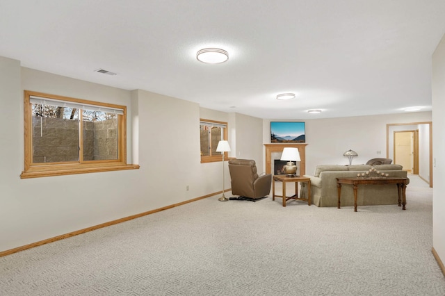 living area with carpet and a wealth of natural light