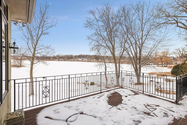 view of snow covered patio