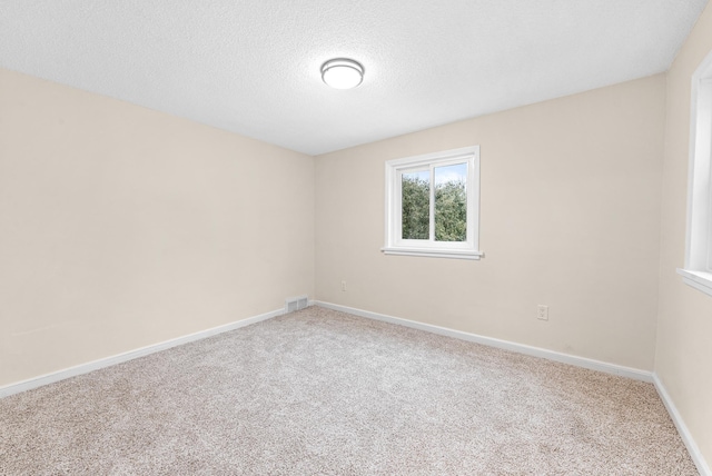 unfurnished room with carpet floors and a textured ceiling