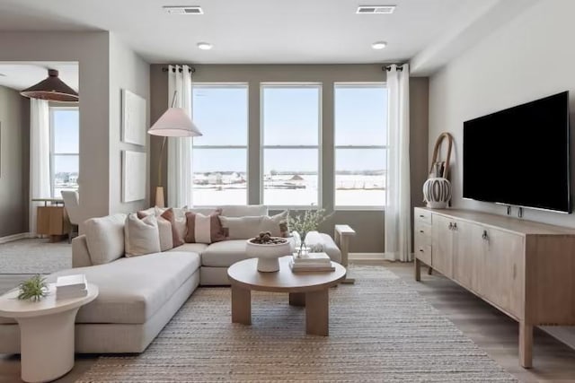 living room featuring light wood-type flooring