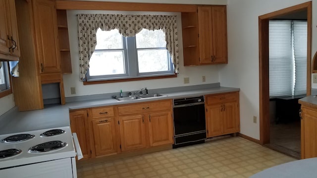 kitchen featuring sink, dishwasher, and white range with electric stovetop