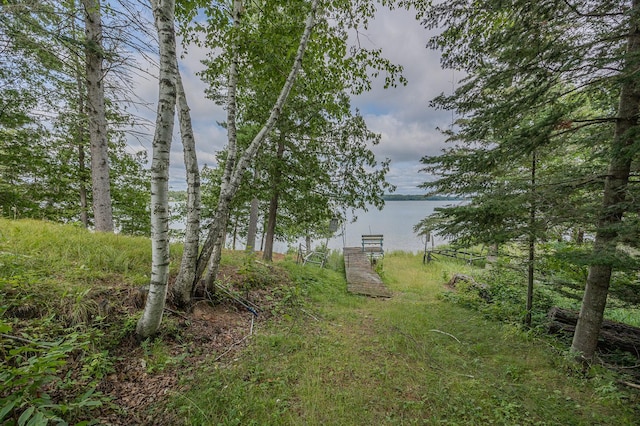 view of yard with a water view