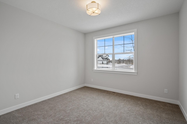 carpeted empty room with a textured ceiling