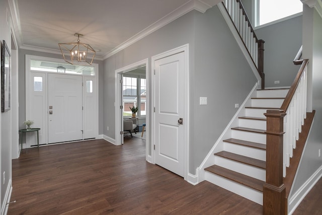 992 Southwell Enclave NE, Byron, MN 55920 - foyer with dark wood-type flooring, a notable chandelier, and stairway