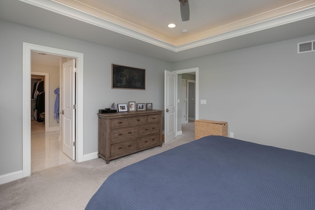 992 Southwell Enclave NE, Byron, MN 55920 - bedroom featuring a ceiling fan, a spacious closet, light colored carpet, visible vents, and recessed lighting