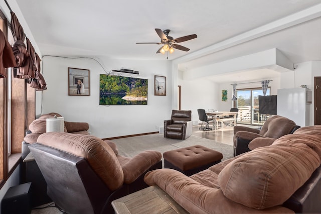 living room with ceiling fan