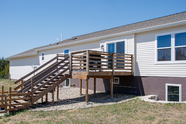 15743 County Road 31, Menahga, MN 56464 - rear view of property featuring stairs, a deck, and roof with shingles