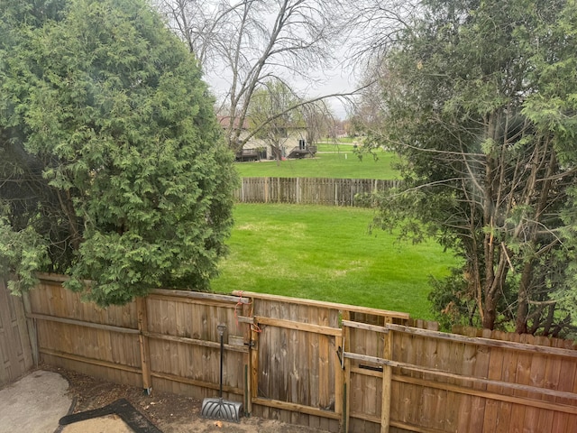 view of yard with a fenced backyard