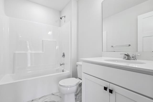 full bathroom featuring toilet, vanity, and  shower combination