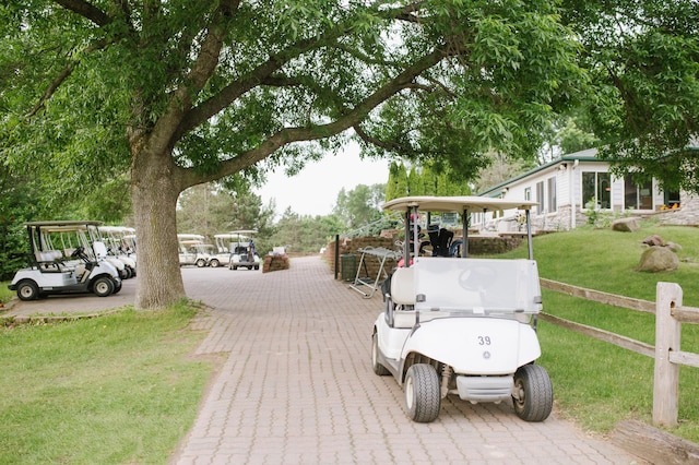 view of community featuring a lawn