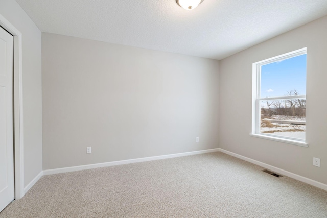 empty room featuring a textured ceiling and carpet flooring