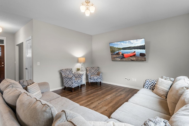 living room featuring dark wood-type flooring