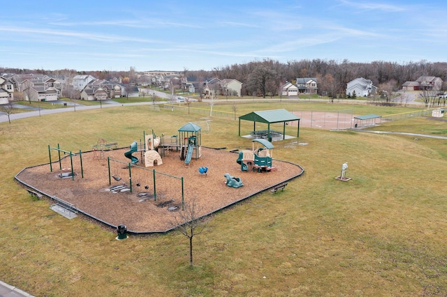 view of play area featuring a lawn