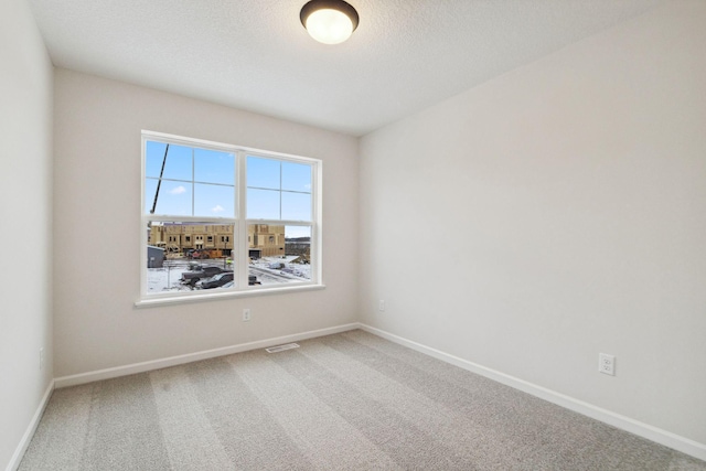 unfurnished room featuring carpet and a textured ceiling