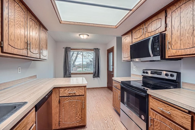 kitchen with sink, light wood-type flooring, and stainless steel appliances