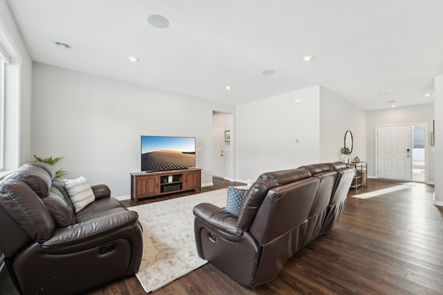 living room featuring dark hardwood / wood-style floors