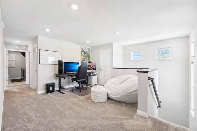 home office with light carpet