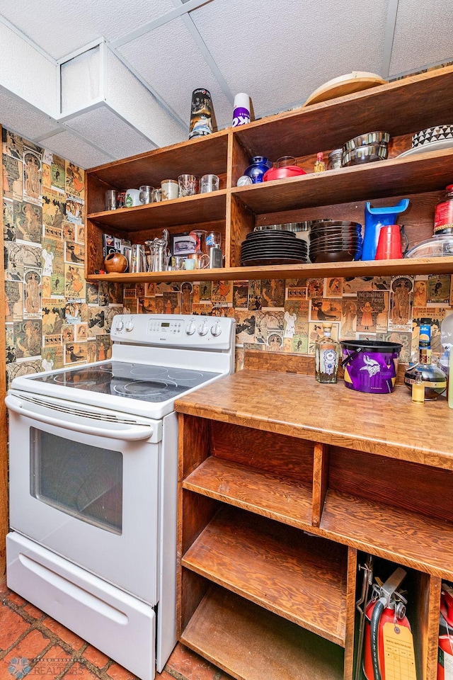 kitchen with white electric range