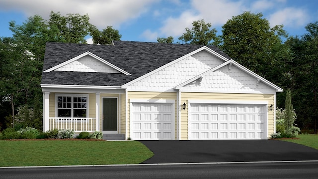 view of front of house featuring a front yard and a garage