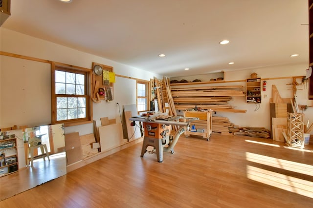 playroom with hardwood / wood-style floors