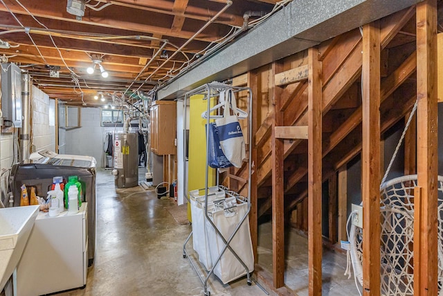 unfinished basement with gas water heater