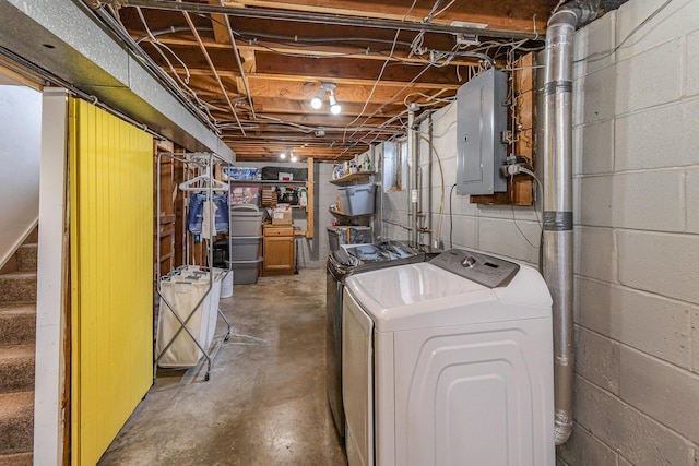 laundry area with laundry area, separate washer and dryer, and electric panel