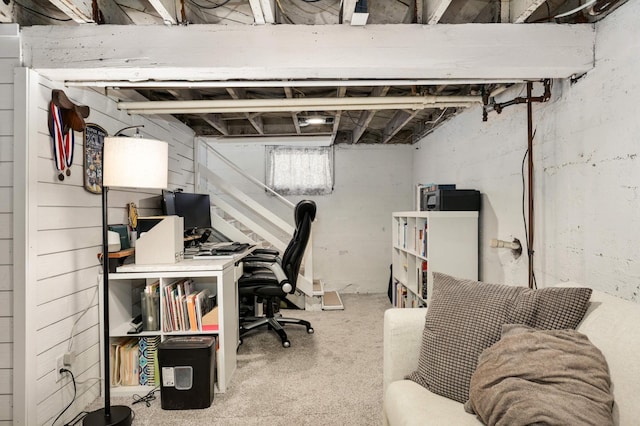 home office featuring carpet flooring