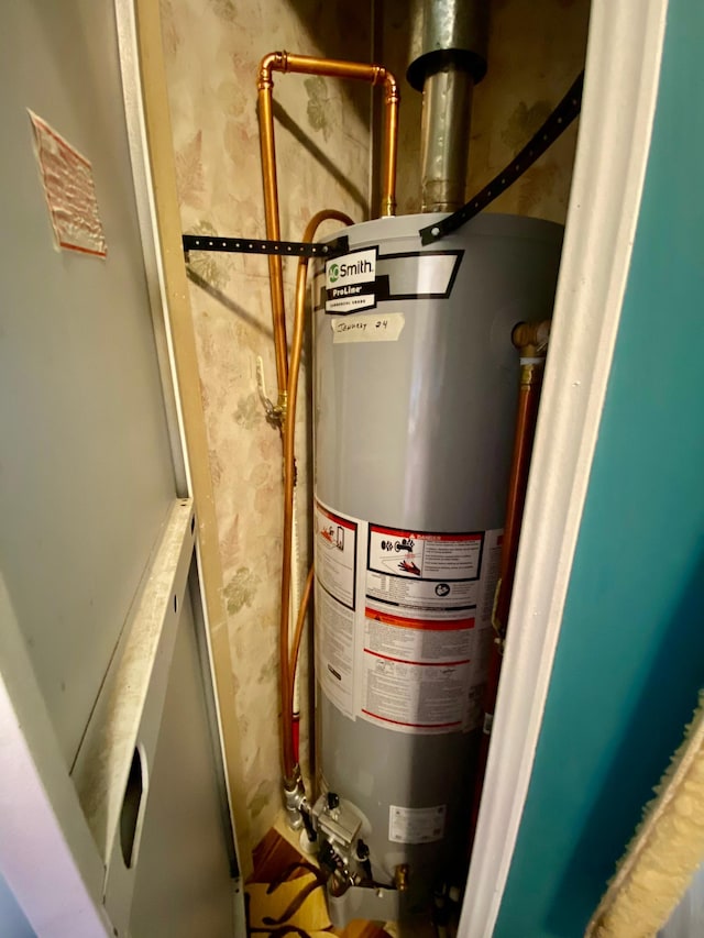 utility room with gas water heater